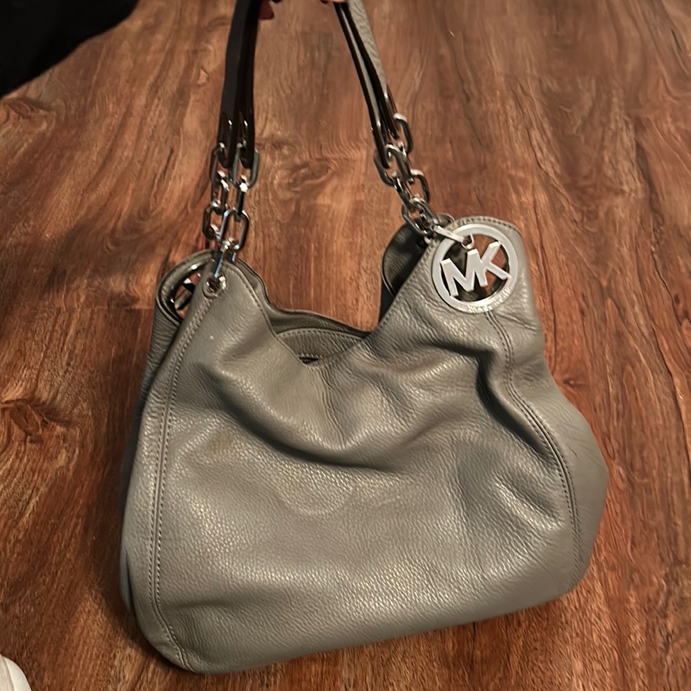 Michael Kors Gray Leather Shoulder Bag
